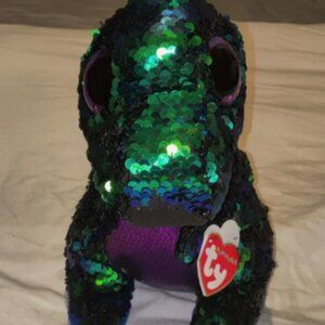 NWT Ty FLIPPABLES Crunch T-rex Dinosaur Shiny sparkle reg 6" Plush Beanie Boos